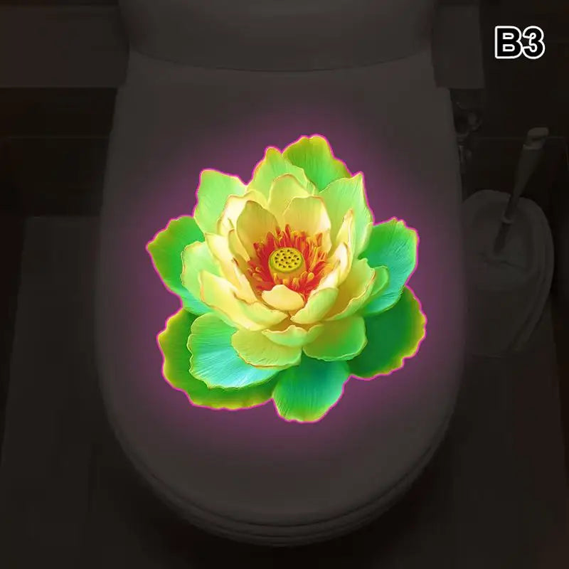 autocollant mural fleurs lotus feuilles nénuphar blanc vert jaune bleu réaliste adhésif chambre salon