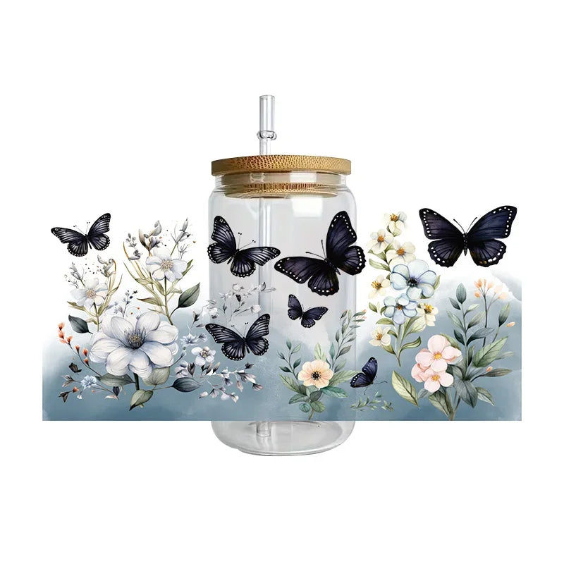 autocollants papillons fleurs tasse imperméable adhésif floral transparent amerique bricolage