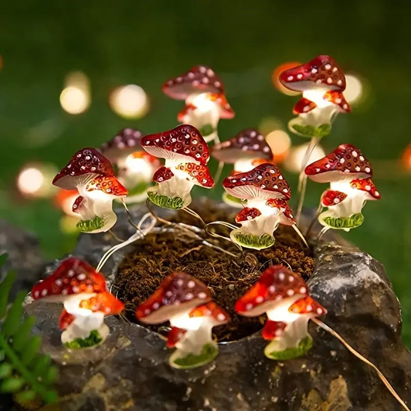guirlande lumineuse champignons colorés rouge blanc vert décorative autoéclairée 30led 3m clips fantastique festiveextérieurintérieur