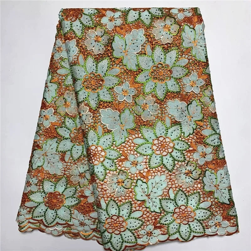 tissu polyester dentelle fleurs feuilles mariage vert jaune rose bleu marron opaque écologique soluble