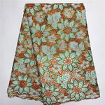 tissu polyester dentelle fleurs feuilles mariage vert jaune rose bleu marron opaque écologique soluble