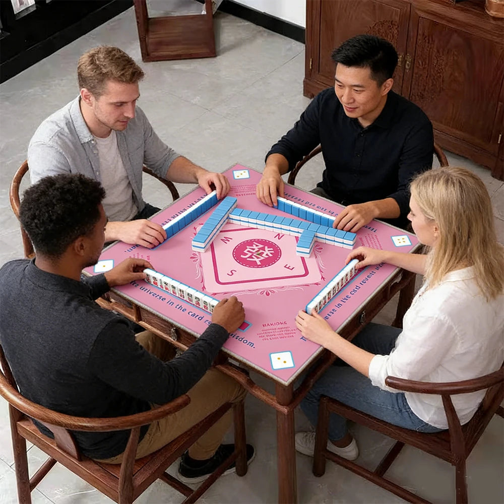 tapis jeu mahjong motifs traditionnels chinois vert rouge bleu rose