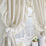 rideau vintage beige clair texture lin fleurs japonais coréen fronces décoratives maison
