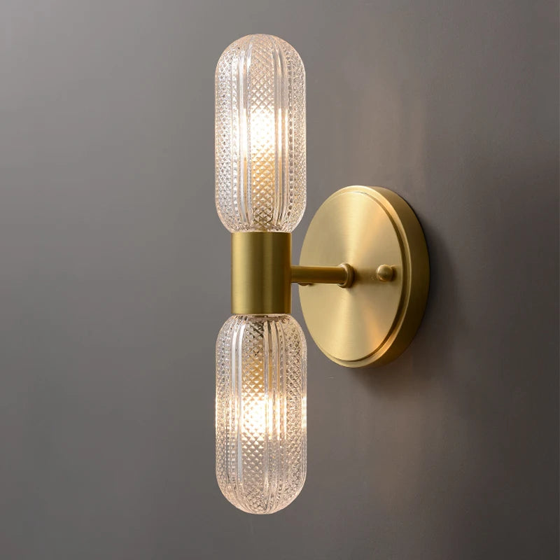 applique murale moderne or transparent verre rayures chambre coucher éclairage led nordique