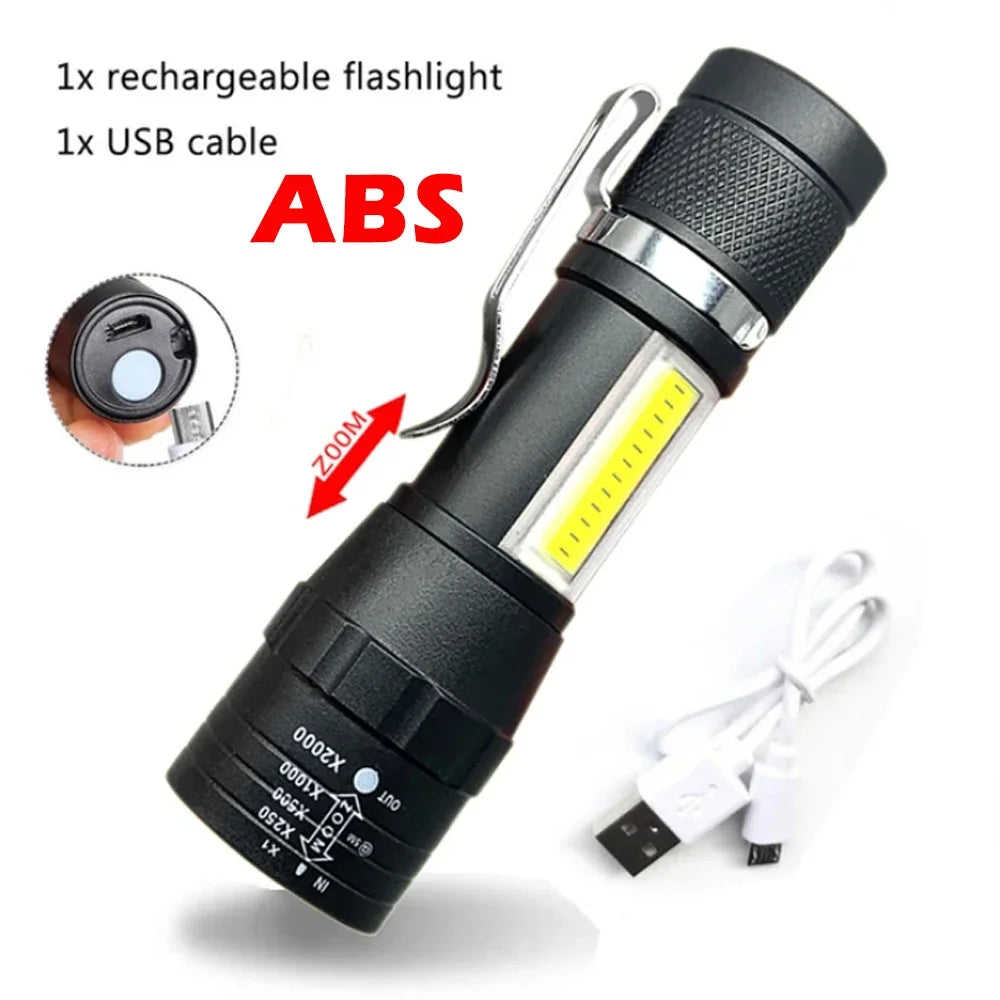lampe torche rechargeable uv led noire 100m lumiere intense variateur clips moderne