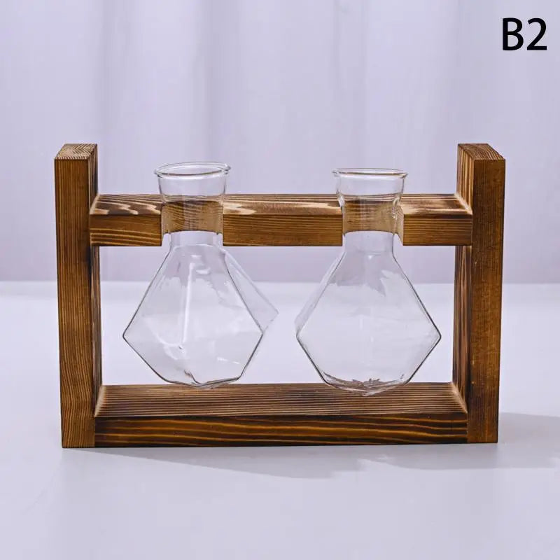 support plantes cadre bois marron verre transparent modernes vases coeurs plantes vertesintérieur décoration minimaliste
