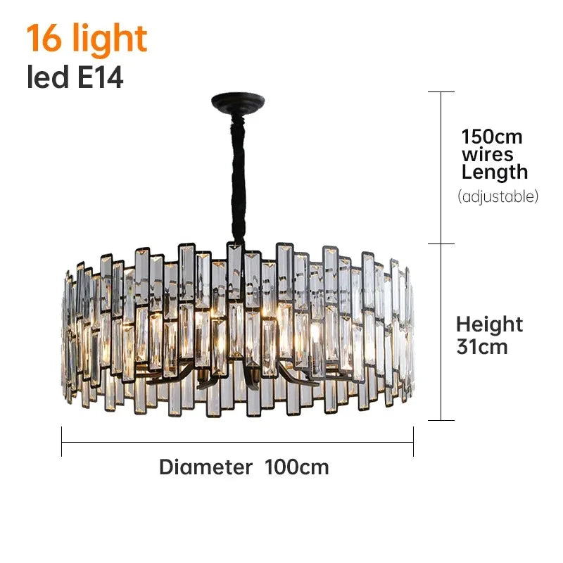 lustre cristal moderne transparent noir brillant salon restaurant haute gamme echangement chainemeta