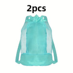 sac dos réutilisable polyestère maille rose bleu vert clair moderne fermeture éclair poche cordon
