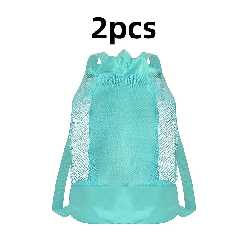 sac dos réutilisable polyestère maille rose bleu vert clair moderne fermeture éclair poche cordon