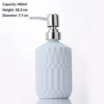 distributeur savon liquide bleu clair moderne texture géométrique noir gris