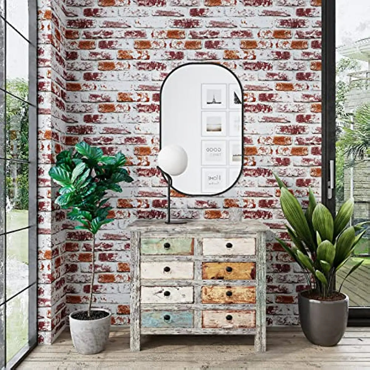 papier peint brique rouge rustique adhésif autocollant résistant humidité vintage opacité murs intérieurs decoration