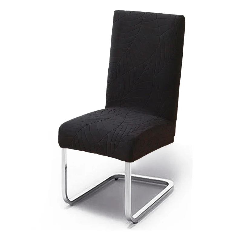 housse chaise extensible motif feuilles gris clair siège salle manger cuisine moderne