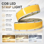 ruban led cob flexible 24v blanc chaud naturel froid rétroéclairage tv intérieur chambre
