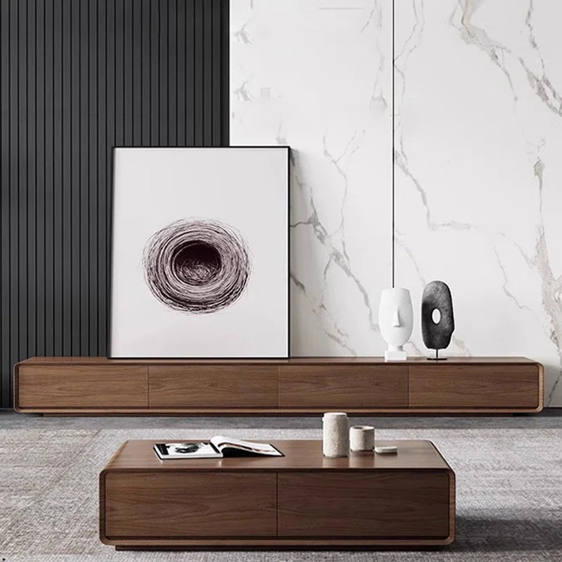 meuble tv long bois marron foncé moderne salon nordique bois naturel