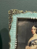 cadre photo vintage bleu clair alliage métal texture simili cuir opale baroque