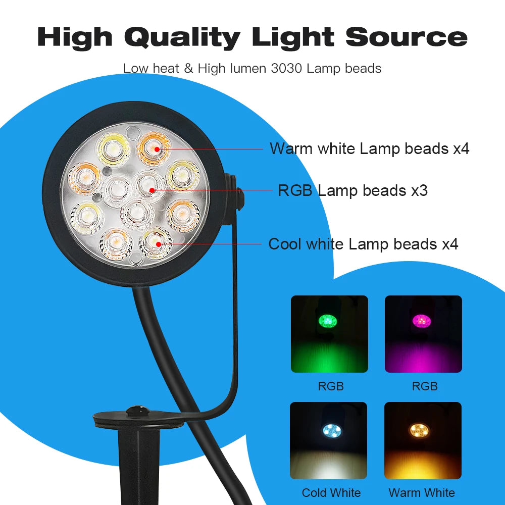 lampe jardin led rgbcct ip66 moderne spiked noire 7w ccc 24v certifications rohs lvd