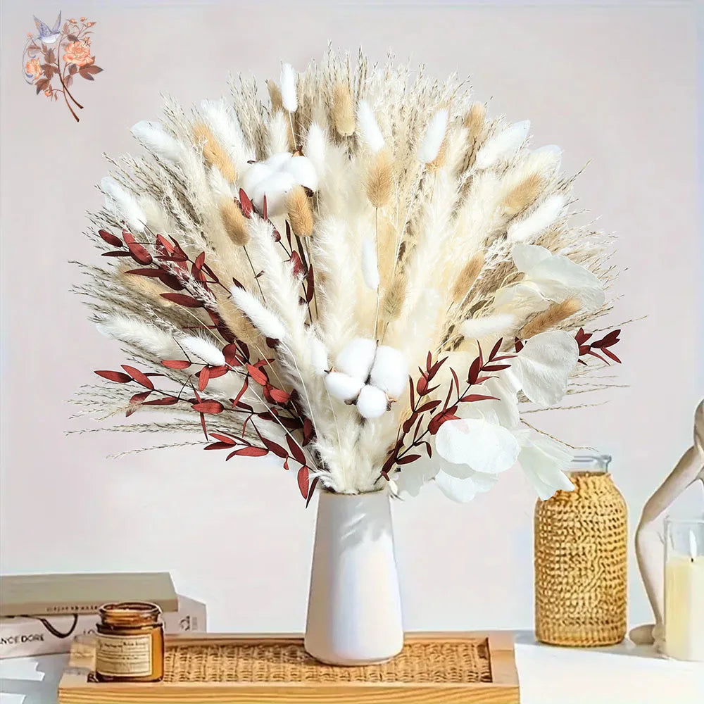 bouquet fleurs séchées blanc rouge décoration maison anniversaire mariage boho nordique
