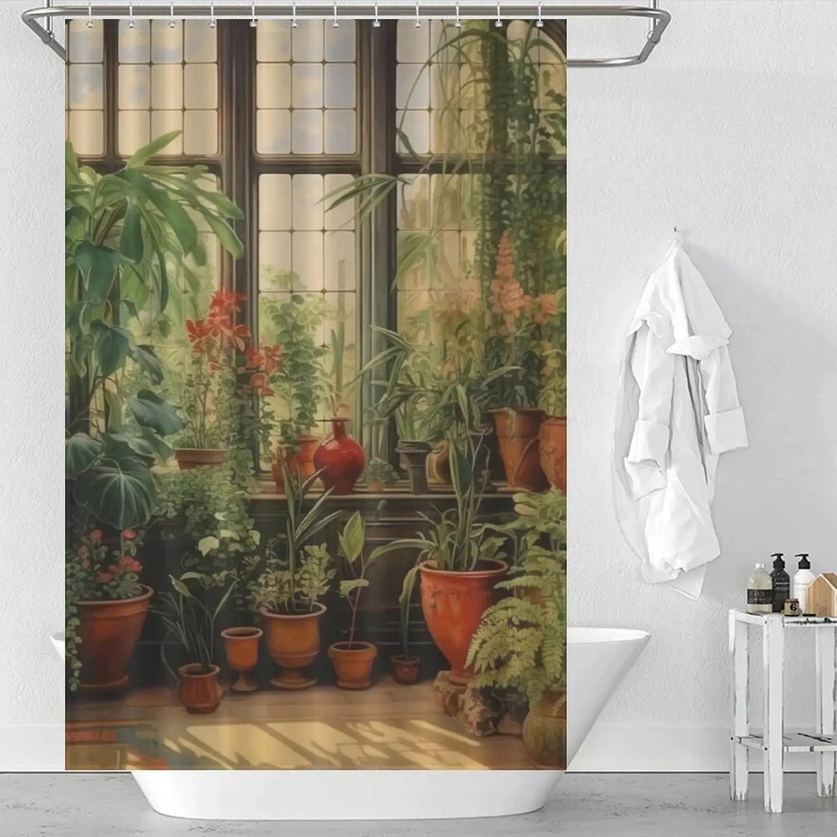 rideau douche polyester respectueux l'environnement vert rouge artistique plantes intérieur opacité crochets