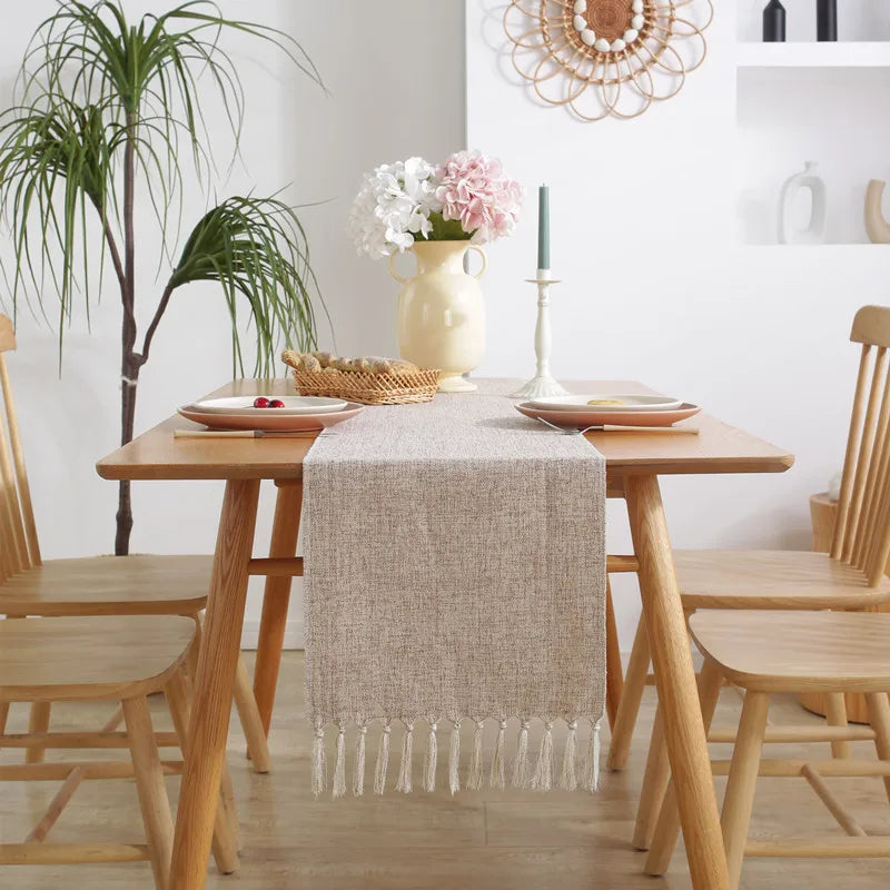 chinois table chemin marron lin texture classique tassel doré
