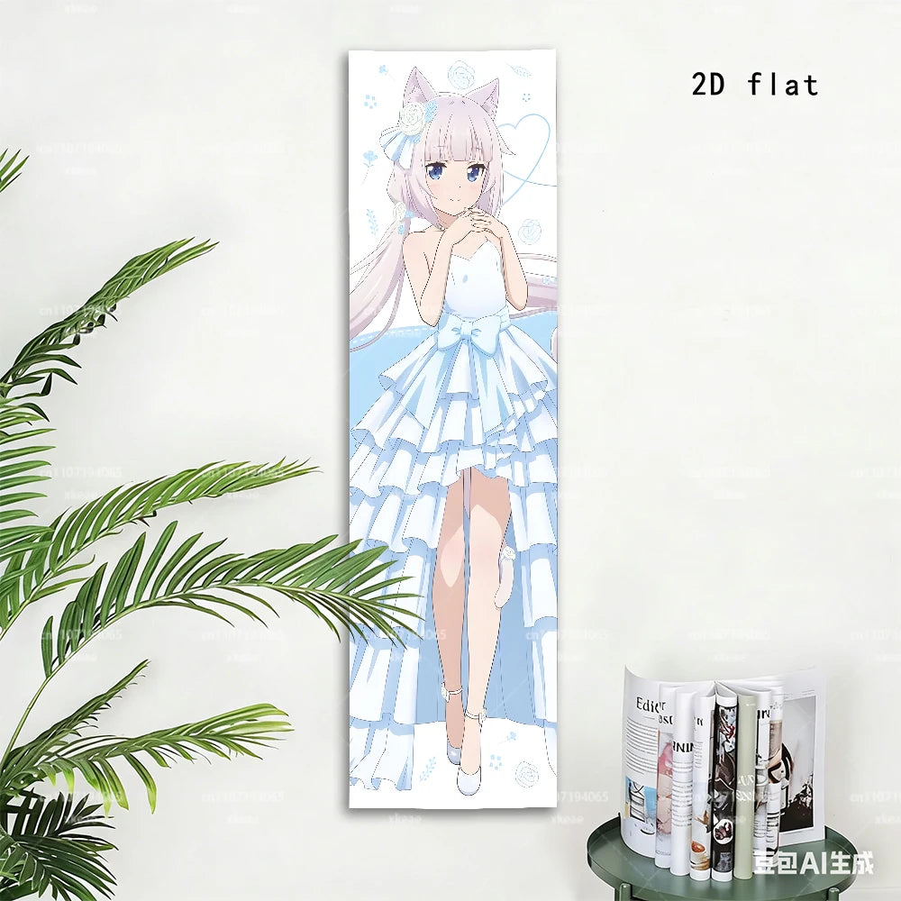 tapisserie anime fille oreilles chat robe volants fond bleu blanc rose chambre décoration mur