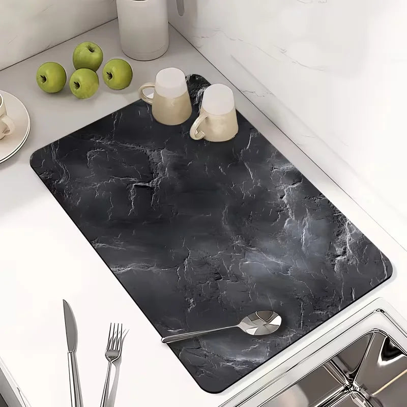 tapis cuisine antidérapant marbre moderne adhésif noir blanc respectueux environnement caoutchouc