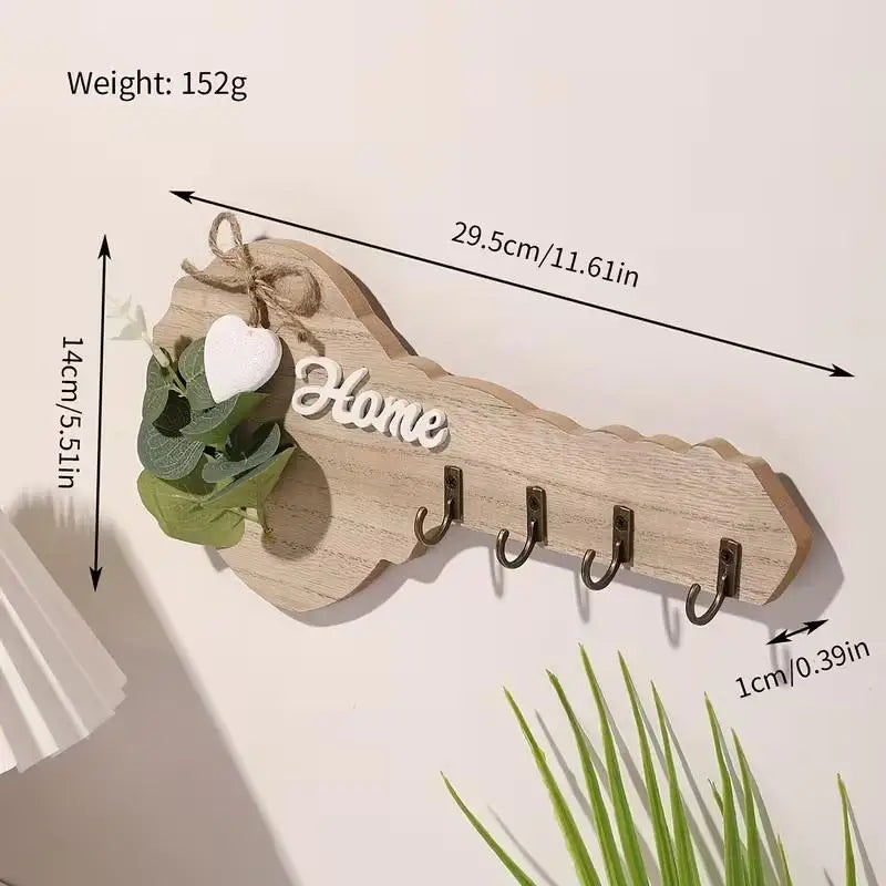 porte clés mural bois naturel clair lettre ruban coeur plantes artificielles modernes