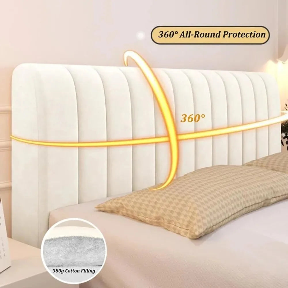couverture tête lit velours anti poussière 120 150 180cm moderne adhésive blanc