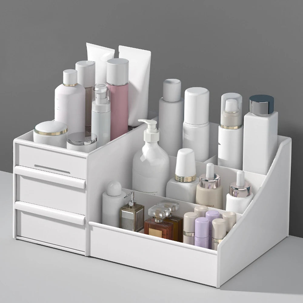 organisateur rangement cosmétiques blanc moderne minimaliste réutilisable tiroirs compartiments opaques