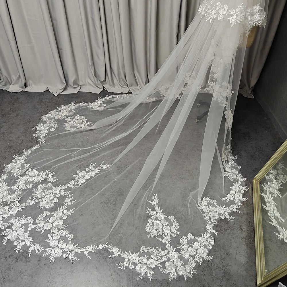 voile mariée blanc broderie florale translucide classique paillettes brillantes dentelle personnalisée peigne included