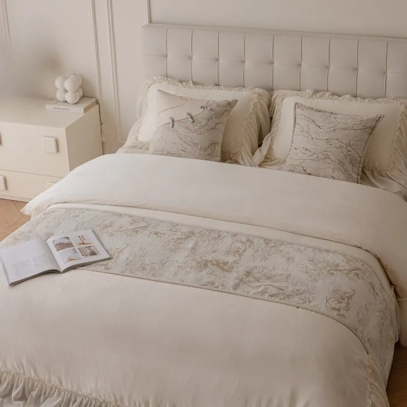 drap lit imprimé floral éléphants beige clair classique maison décoration chambre polyestère Jacquard confortable