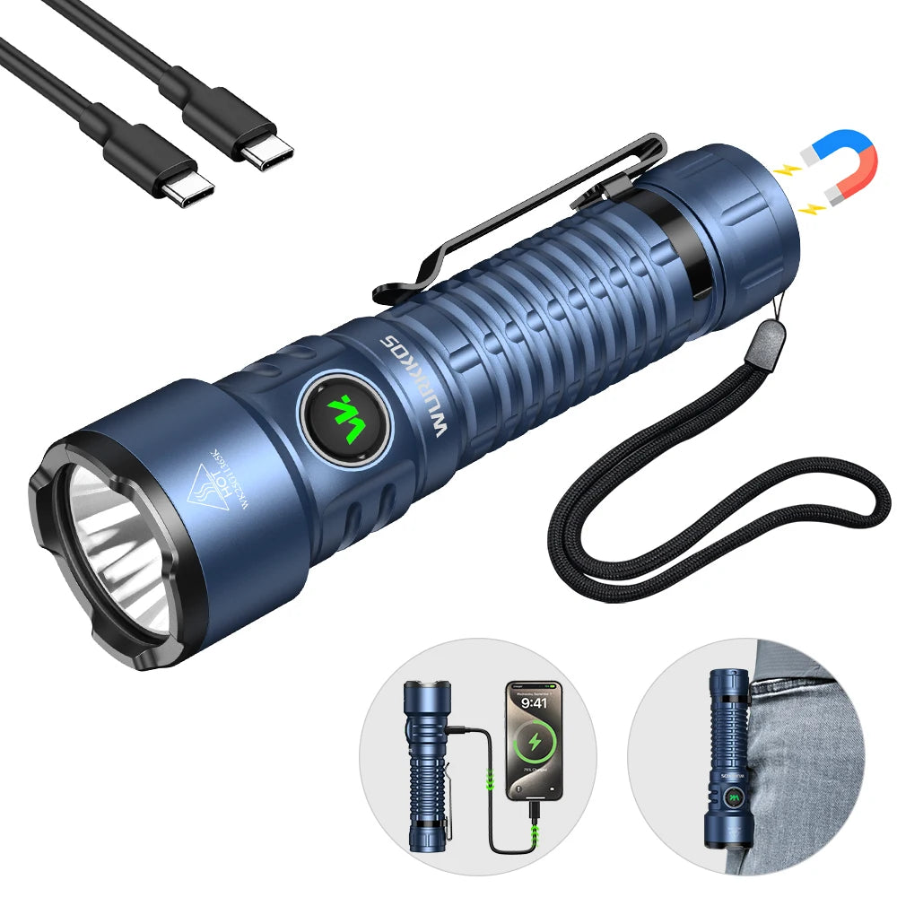lampe torche rechargeable noire anti dérapante ipx8 étanche 5000mah autonomie 330h lumière intense robuste