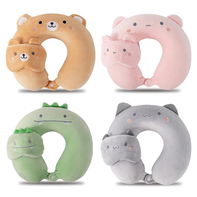 coussin voyage forme mousse mémoire forme animaux ours dinosaure poisson licorne boutons masque yeux