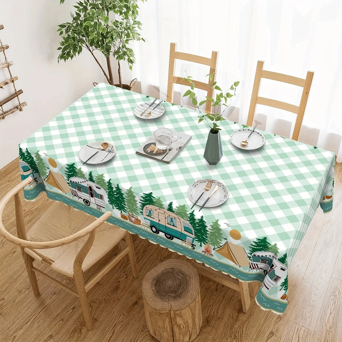 nappe verte arbres carreaux polyester moderne camping table pique nique extérieur réutilisable 140x180cm 152x220cm