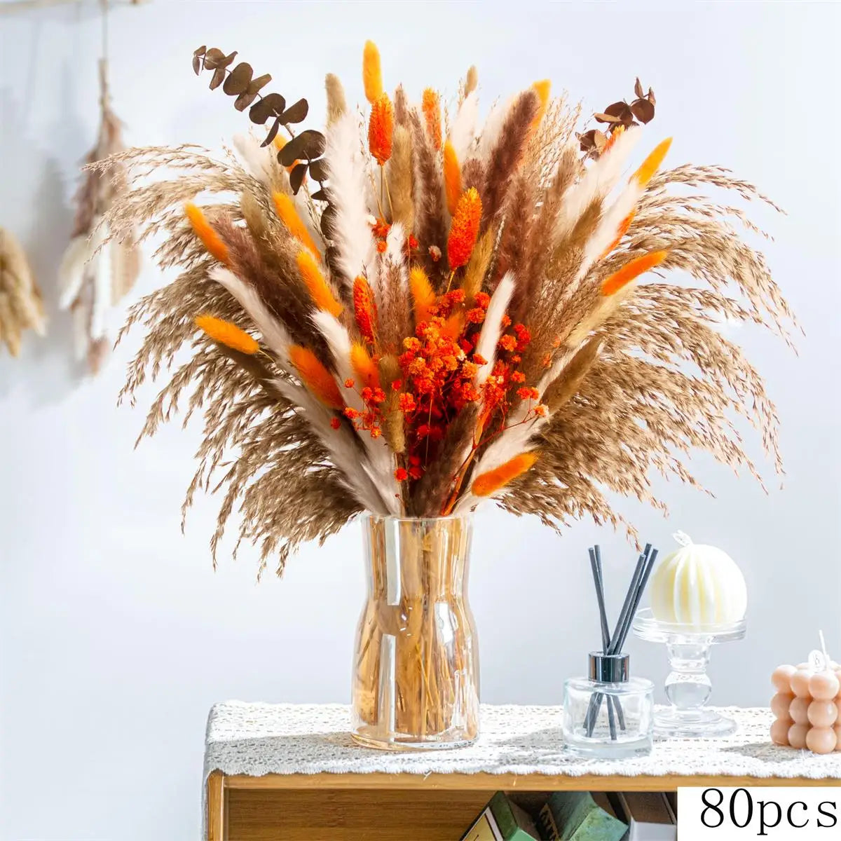 Bouquet fleurs séchées orange rustique décoration intérieure anniversaire fête casa