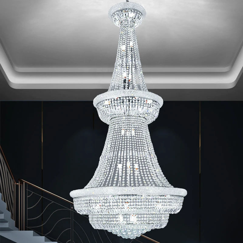 lustre pendentif cristal classique salon lumière chaîne argentée transparentes haute intensité