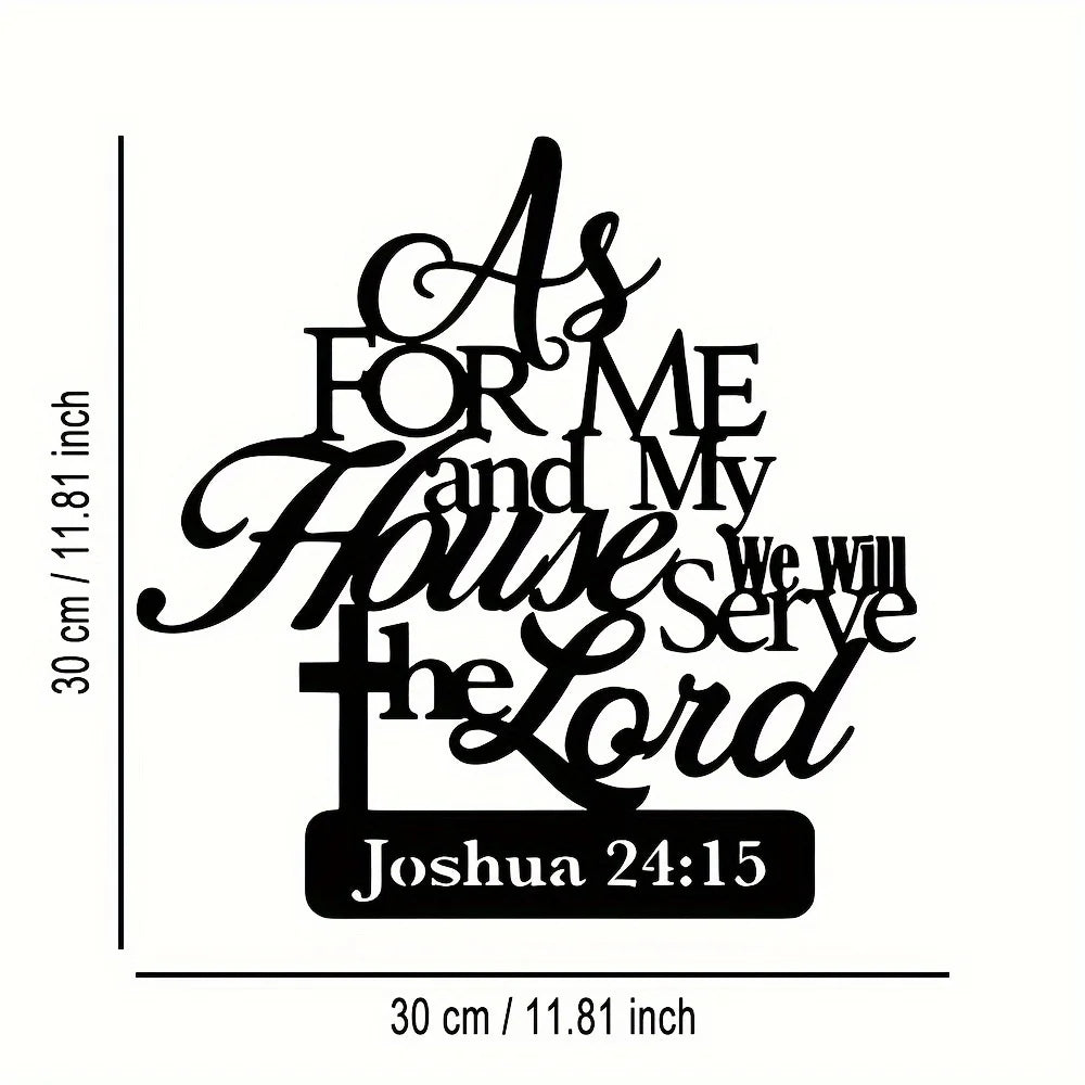 plaque décorative murale noir lettrage stylisé croix moderne maison seigneur joshua 24 verse 15