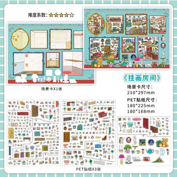 sticker maison repositionnable feuilles stickers illustrations détaillées miniature ambiance chaleureuse animaux meubles plantes objets