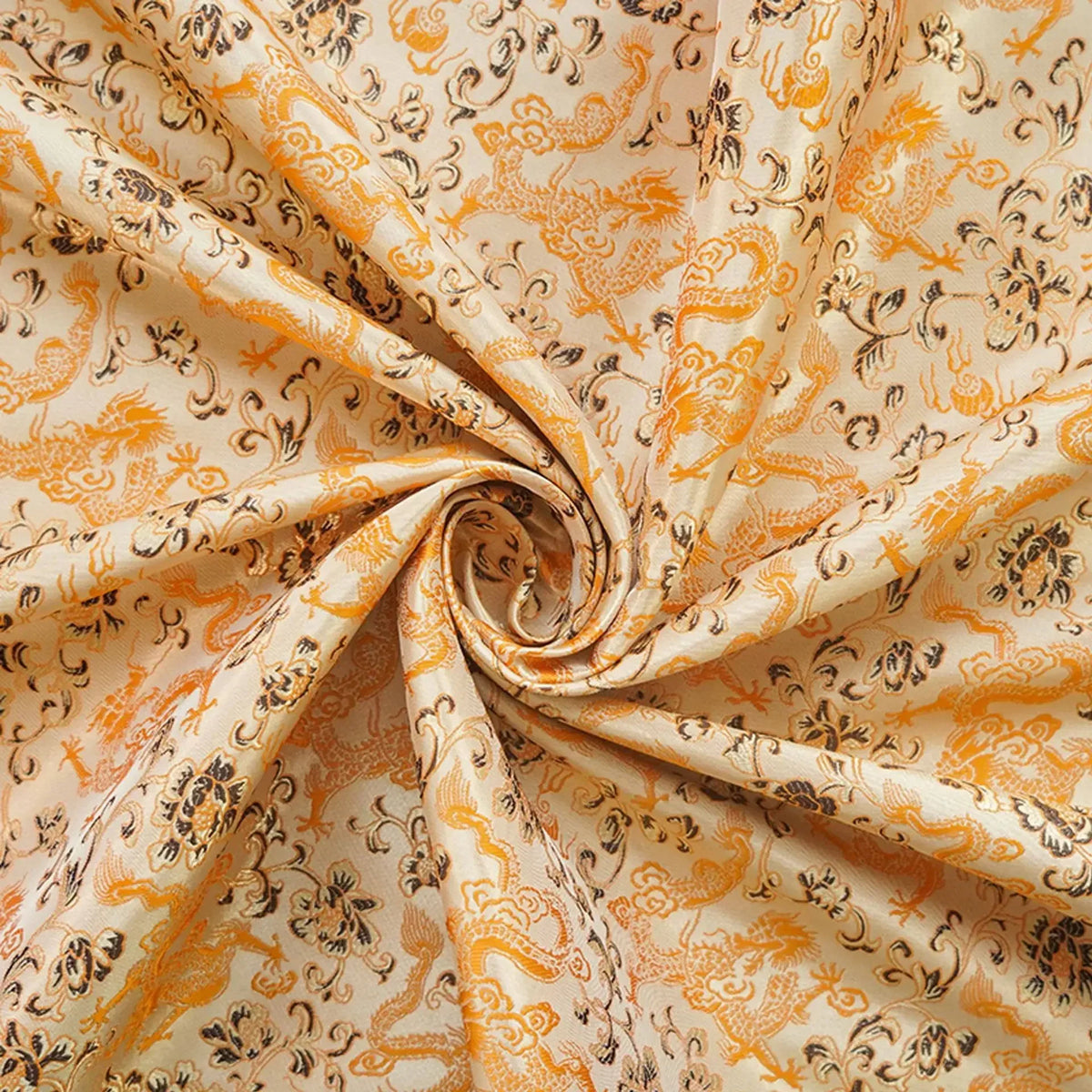 tissu brocart polyester largeur 150cm motifs floraux orientaux beige orange marron décoration traditionnelle Jacquard