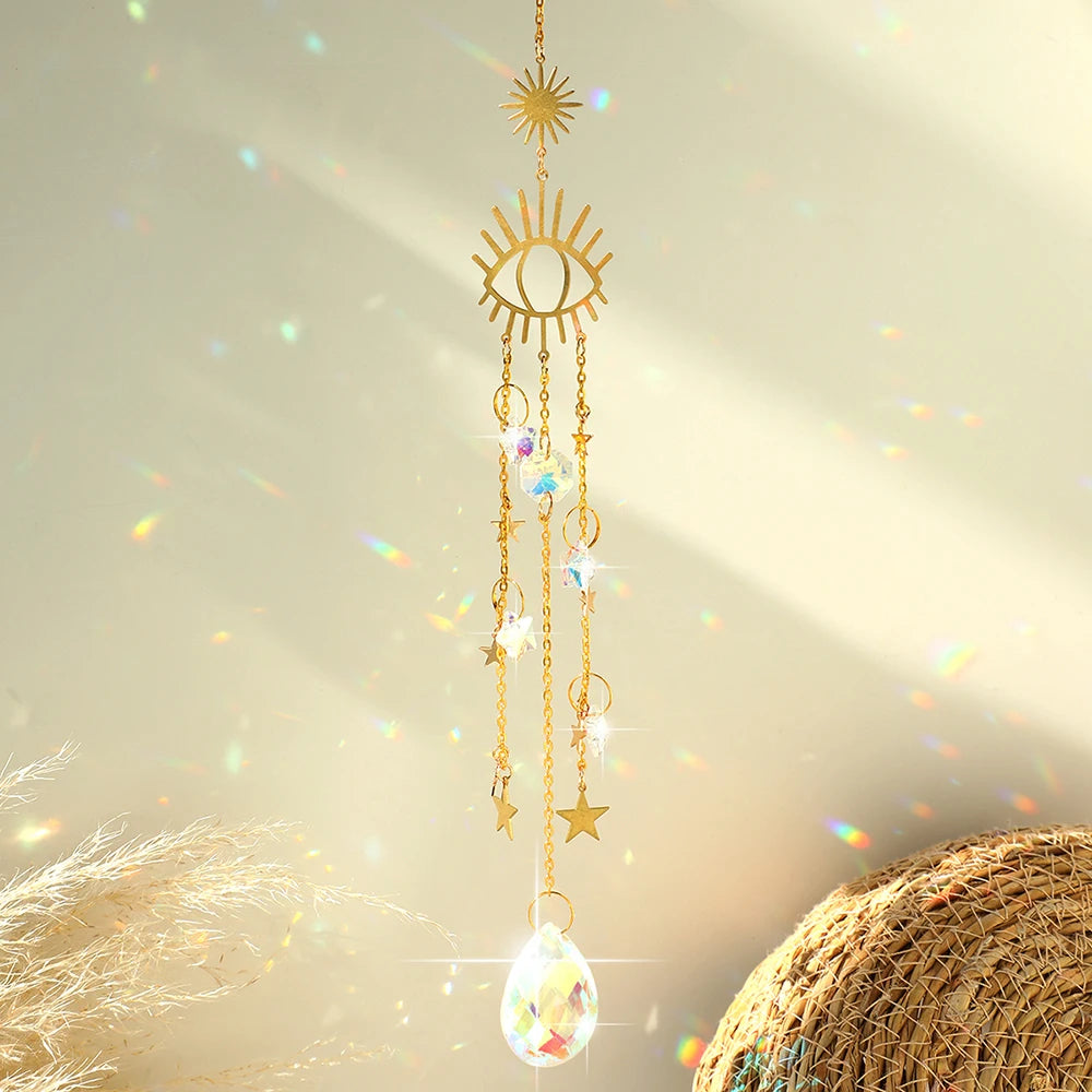 décoration murale boho or transparent lune soleil étoiles cristal extérieur jardin