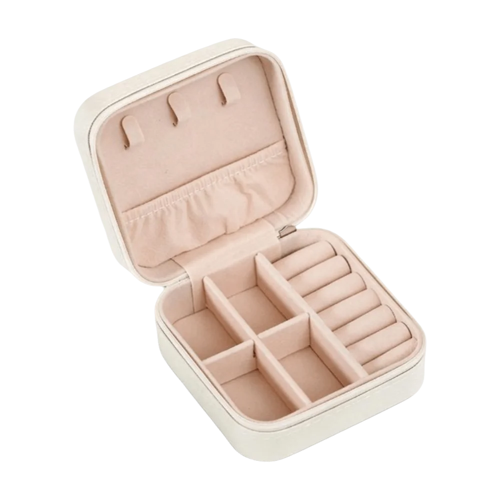 boîte bijoux velours moderne rose pâle élégante compartiments porte bijoux