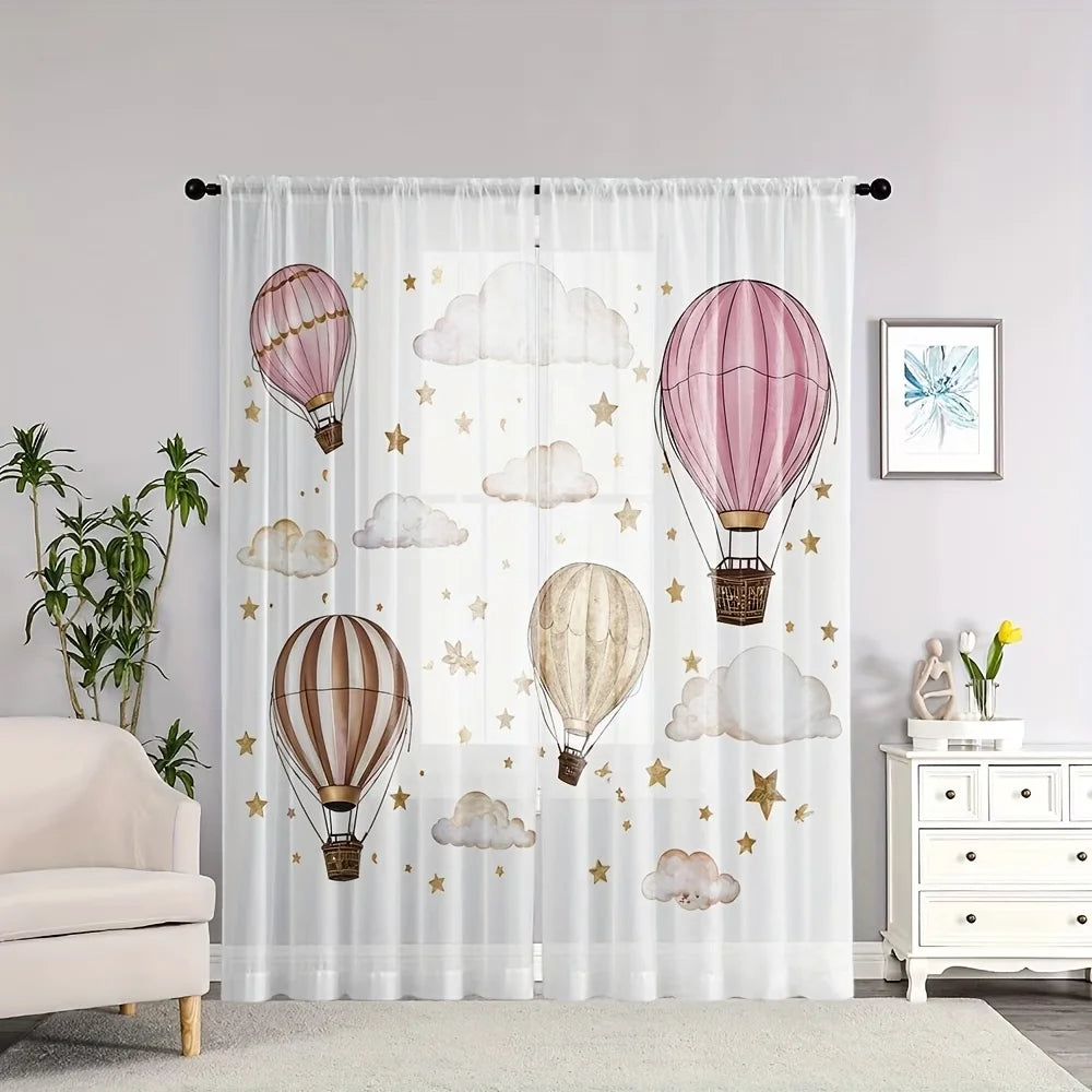 rideau transparent rose nuages étoiles dorées moderne enfant polyester fenêtre