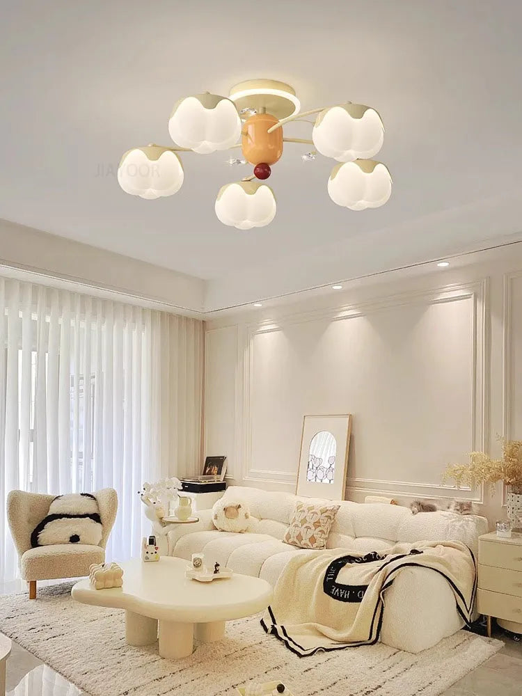 lampe moderne fleurs stylisées blanc doré rouge LED éclairage tricolore dimmable fixations invisibles
