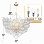 suspension lumineuse moderne élégante transparente billes dorées effet bulles chaîne métallique chambre salon étude