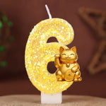 bougies numériques or pailletées chat chanceux anniversaire enfant decoration dessin anime festive fournissons
