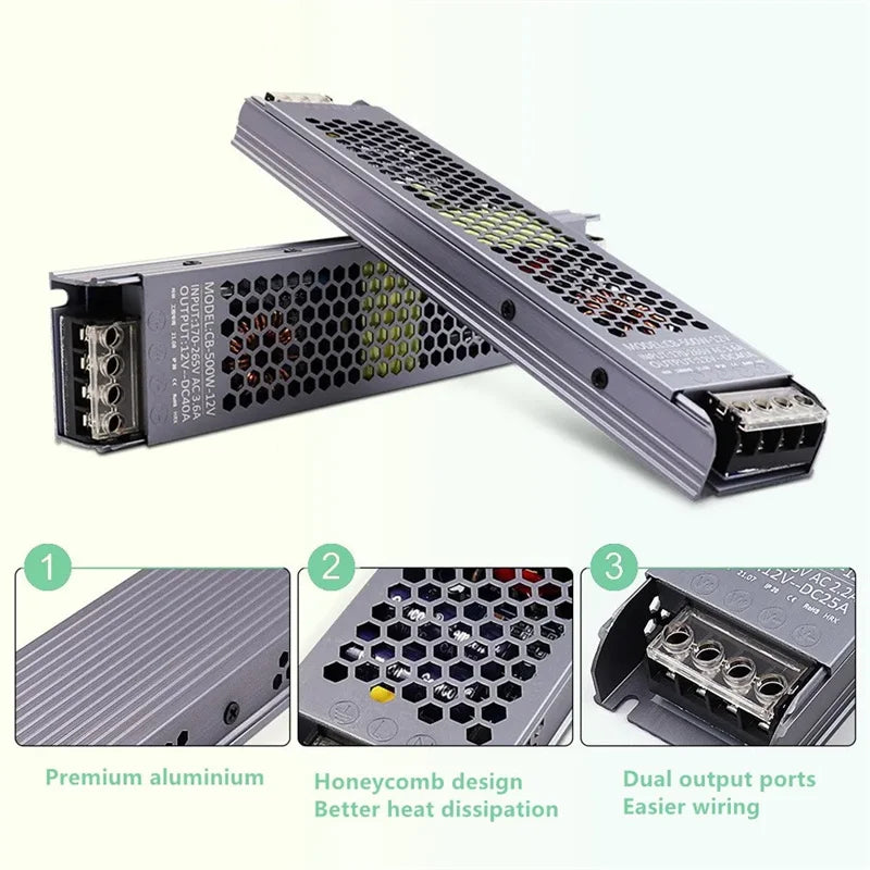 alimentation led 12v 24v transformateur 60w 100w 150w 200w 300w 400w connecteurs gris moderne