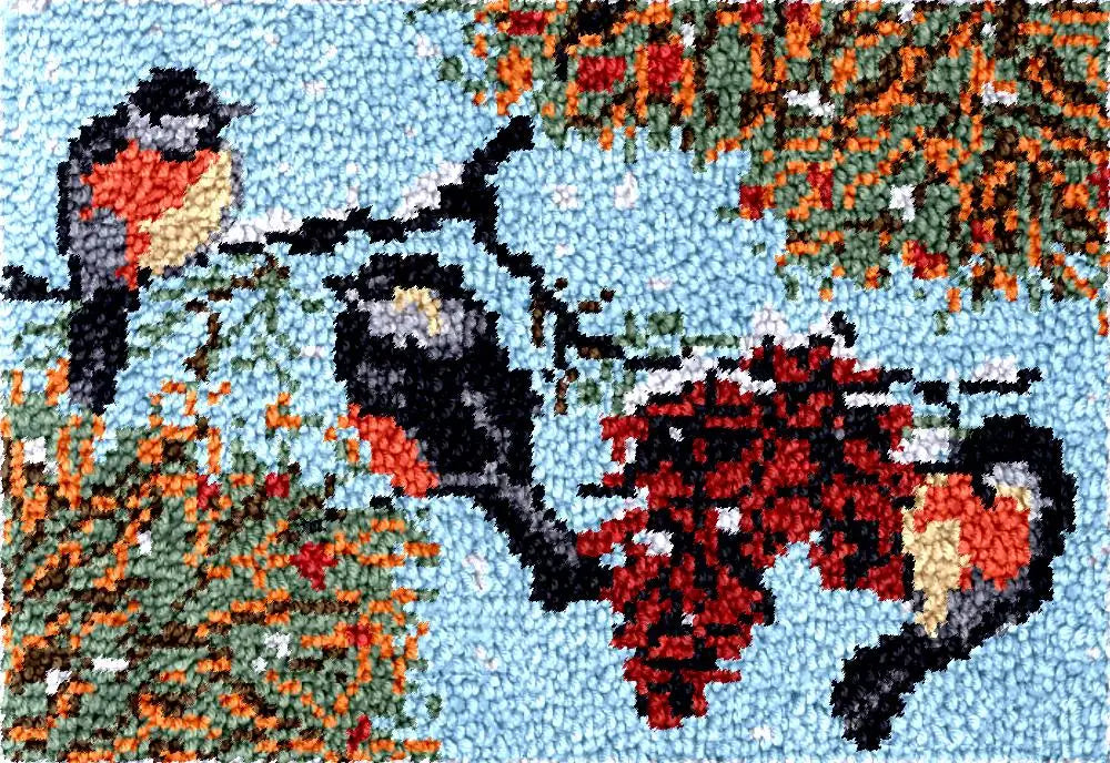 tapis brodé oiseaux nature laine animaux motifs fleurs kit loisirs créatifs toile imprimée crochet