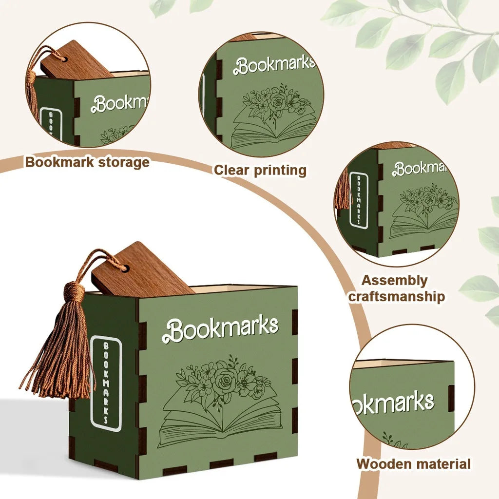 rangement bois marque pages décoratif literaire dessins fleurs livres ouverts