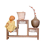 présentoir bois sculpté banc traditionnel marron foncé classique meuble rétro décoration maison figurines plantes