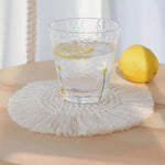 coasters tissu spirale tissée franges bohême artisanal couleur beige domestique utilisation protection table