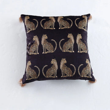 coussin imprimé léopard doré moderne adhésif tassel velours polyester carré decoration 45x45cm 30x50cm